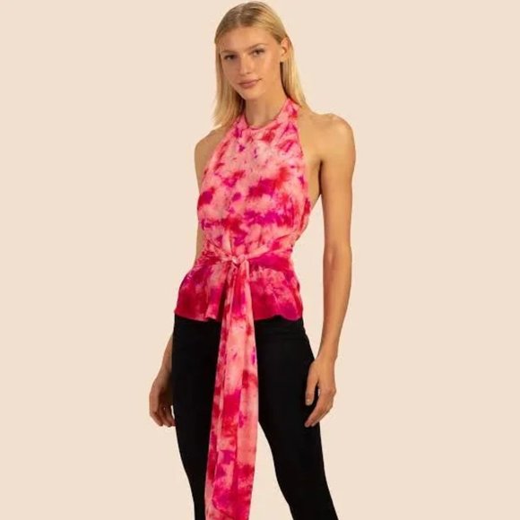 Trina Turk's Sassy Pink Swirl Tie-Dye Halter - Unleash‎ Your Vibrance - Picture 1 of 6
